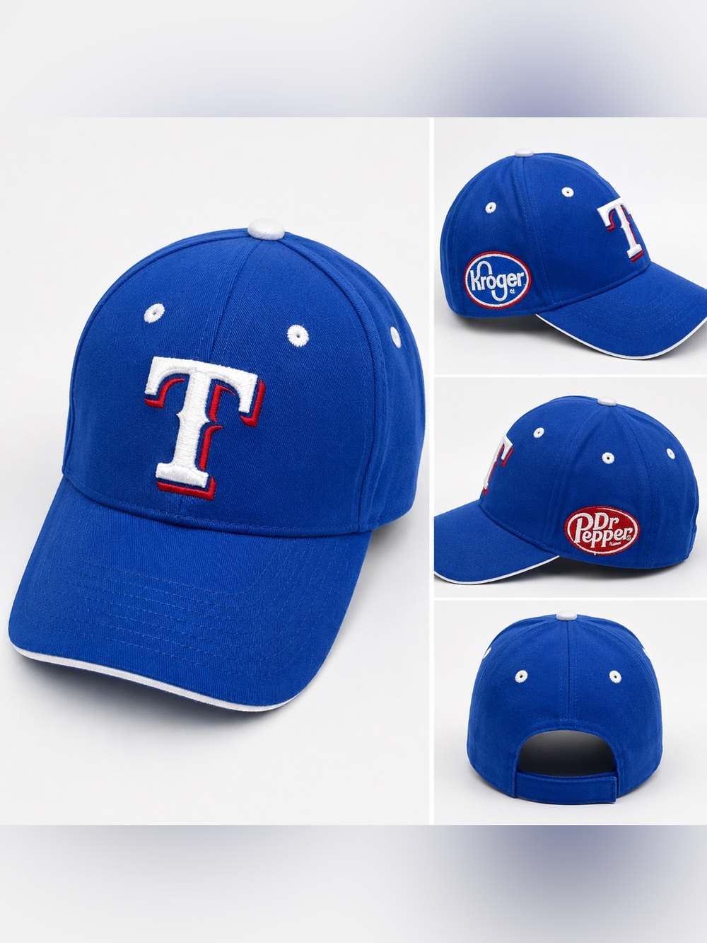Texas Rangers Kroger Dr Pepper Embroidered Adjustable Baseball Cap Hat Blue 1SZ